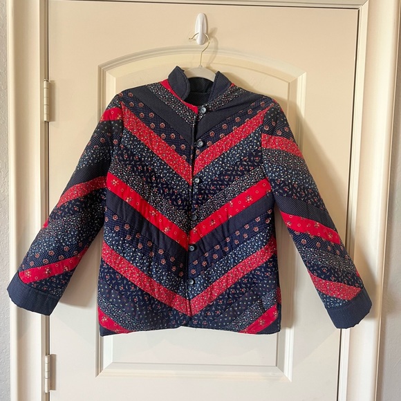 Handmade Quilt jacket Blue and Red Calico prints Americana - Picture 3 of 10